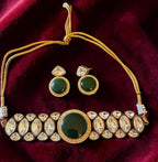 Emerald green polki choker set