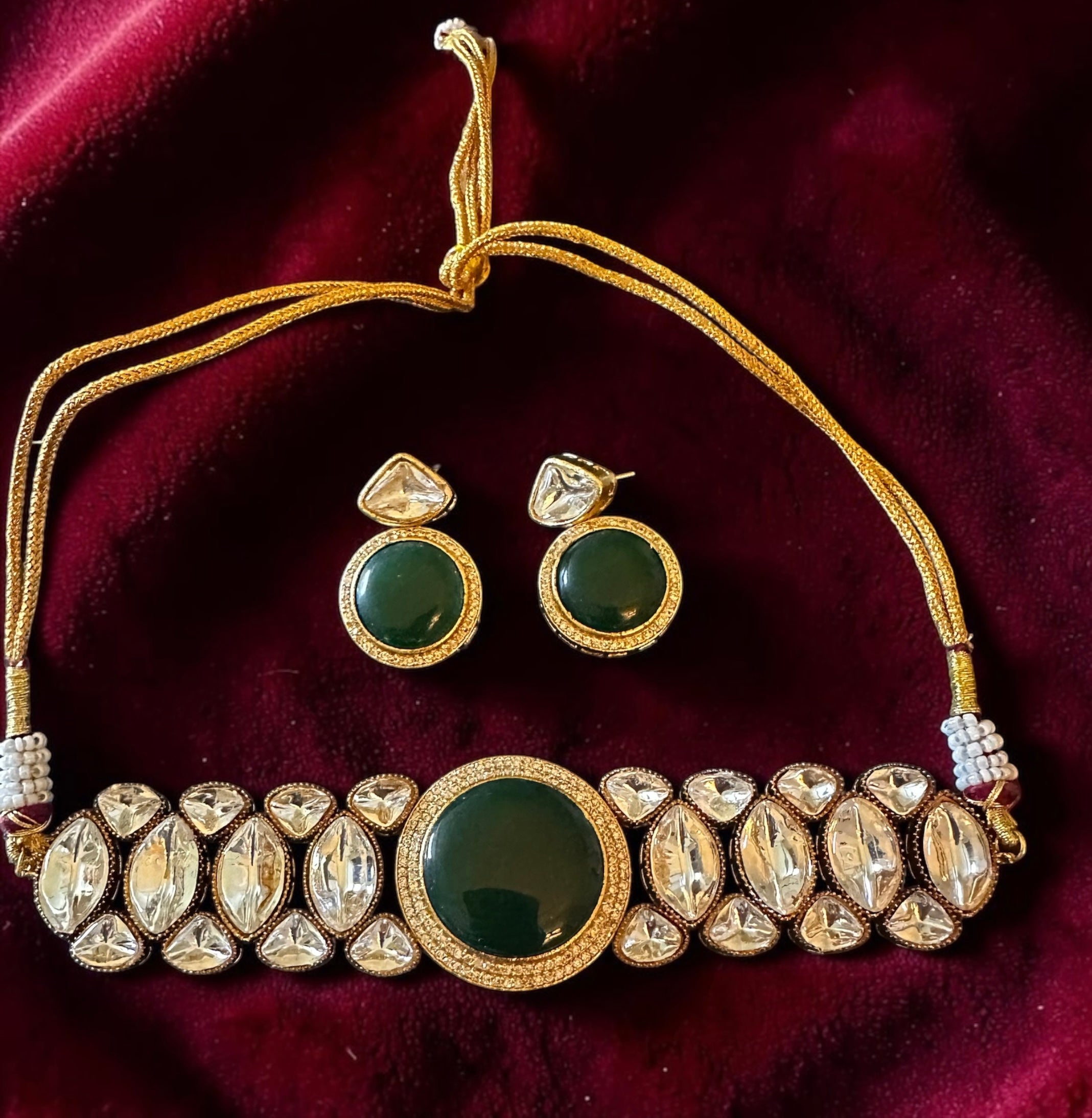 Emerald green polki choker set