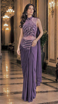 Purple Lycra stitched saree