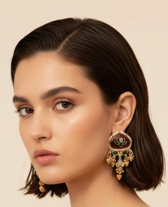 Lotus motif Ruby earrings