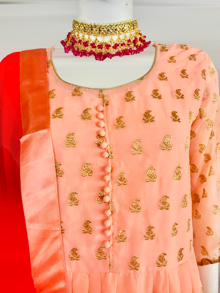 Peach/hot pink anarkali