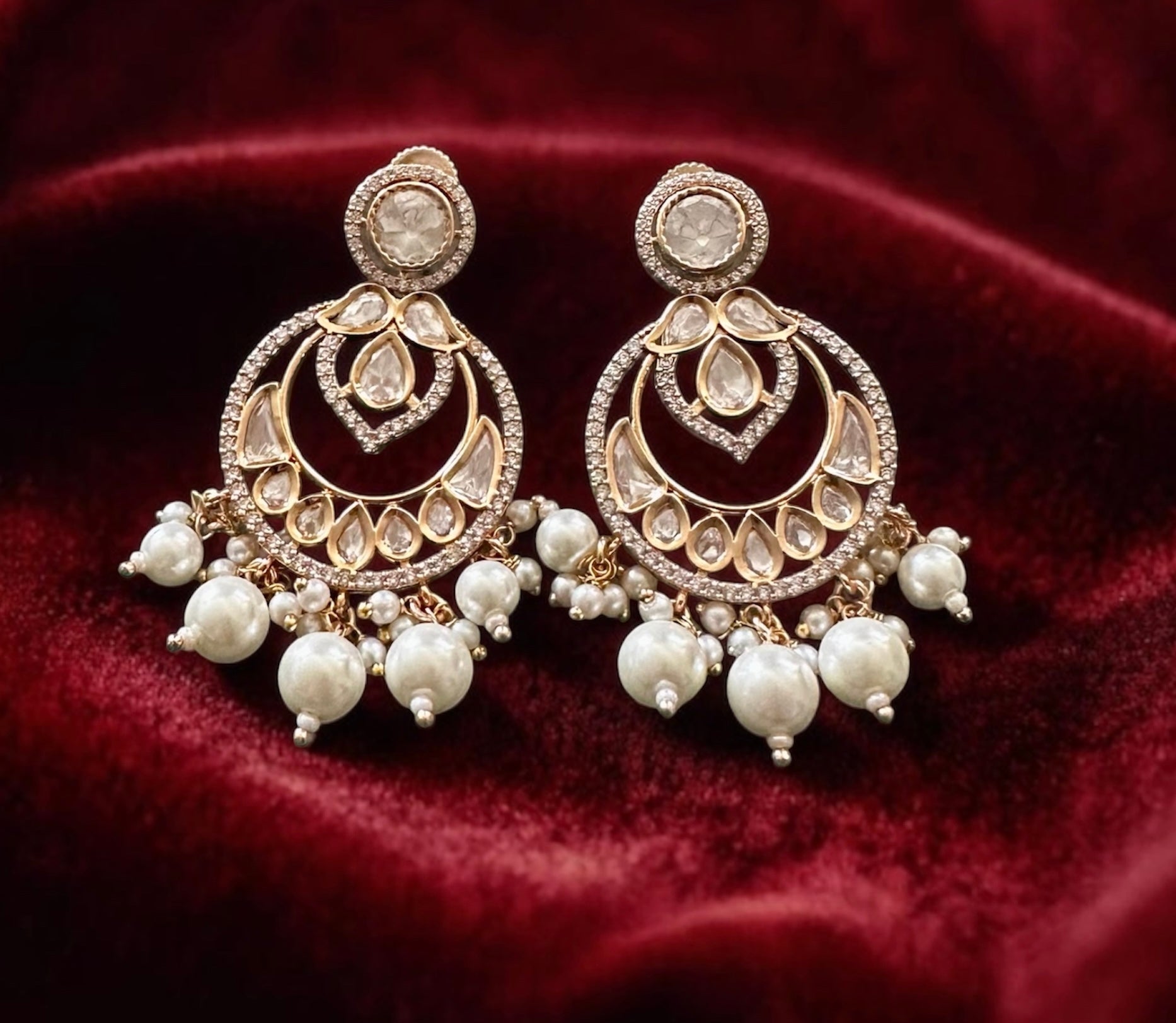Polki earrings with pearl drops