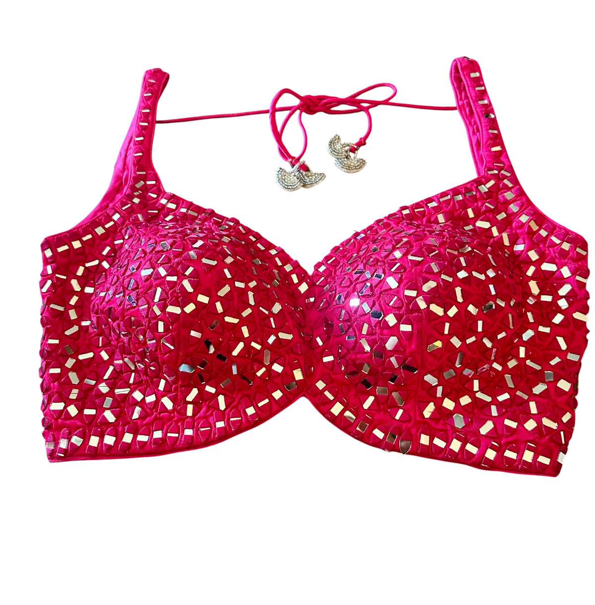 Hot pink mirror work blouse