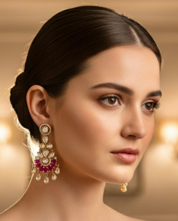 Pink stone Polki earrings