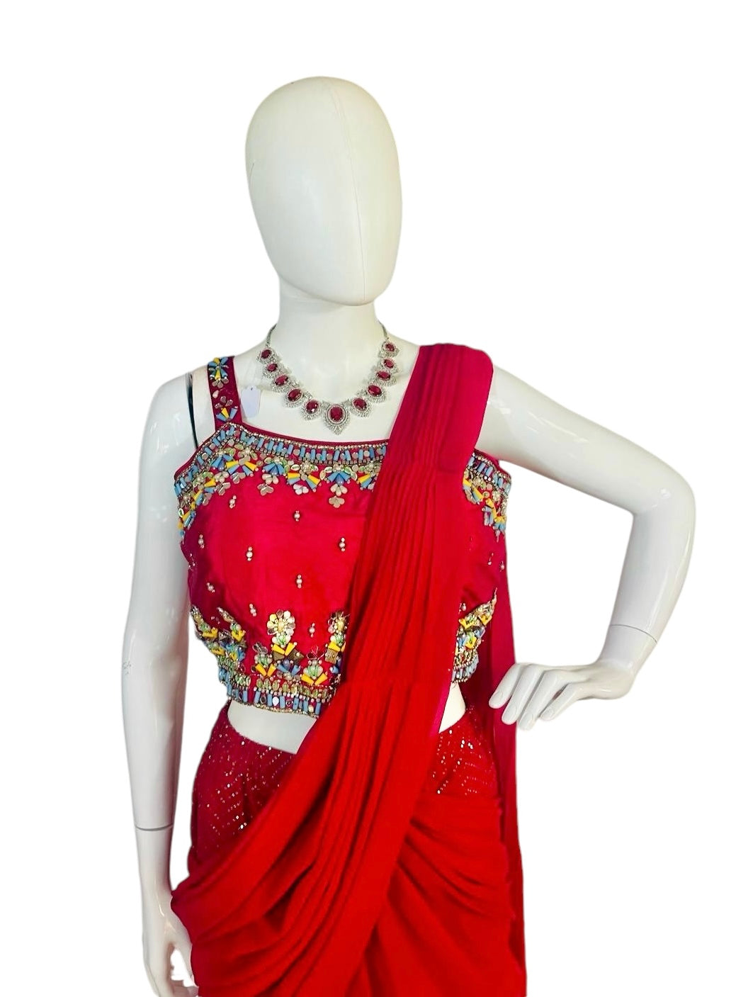 Red garara drape saree