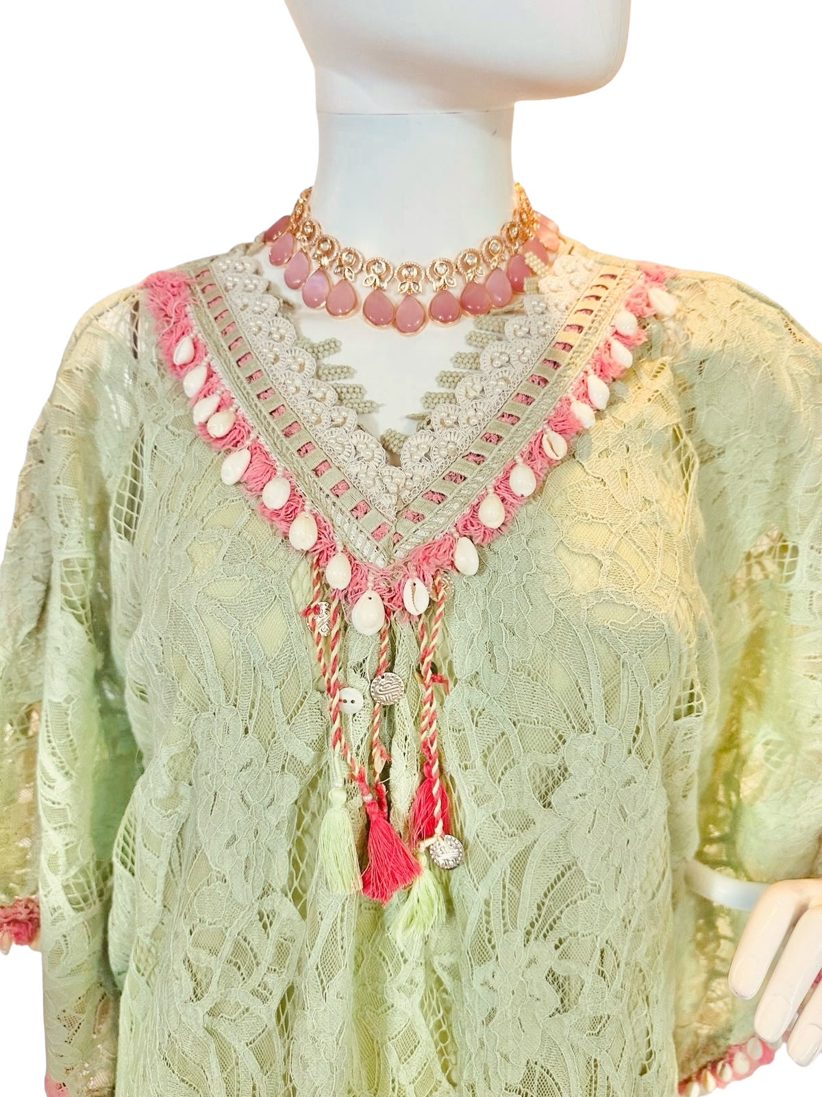 Sea-green lace kaftaan set