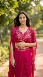 Maroonish red dhoti skirt set