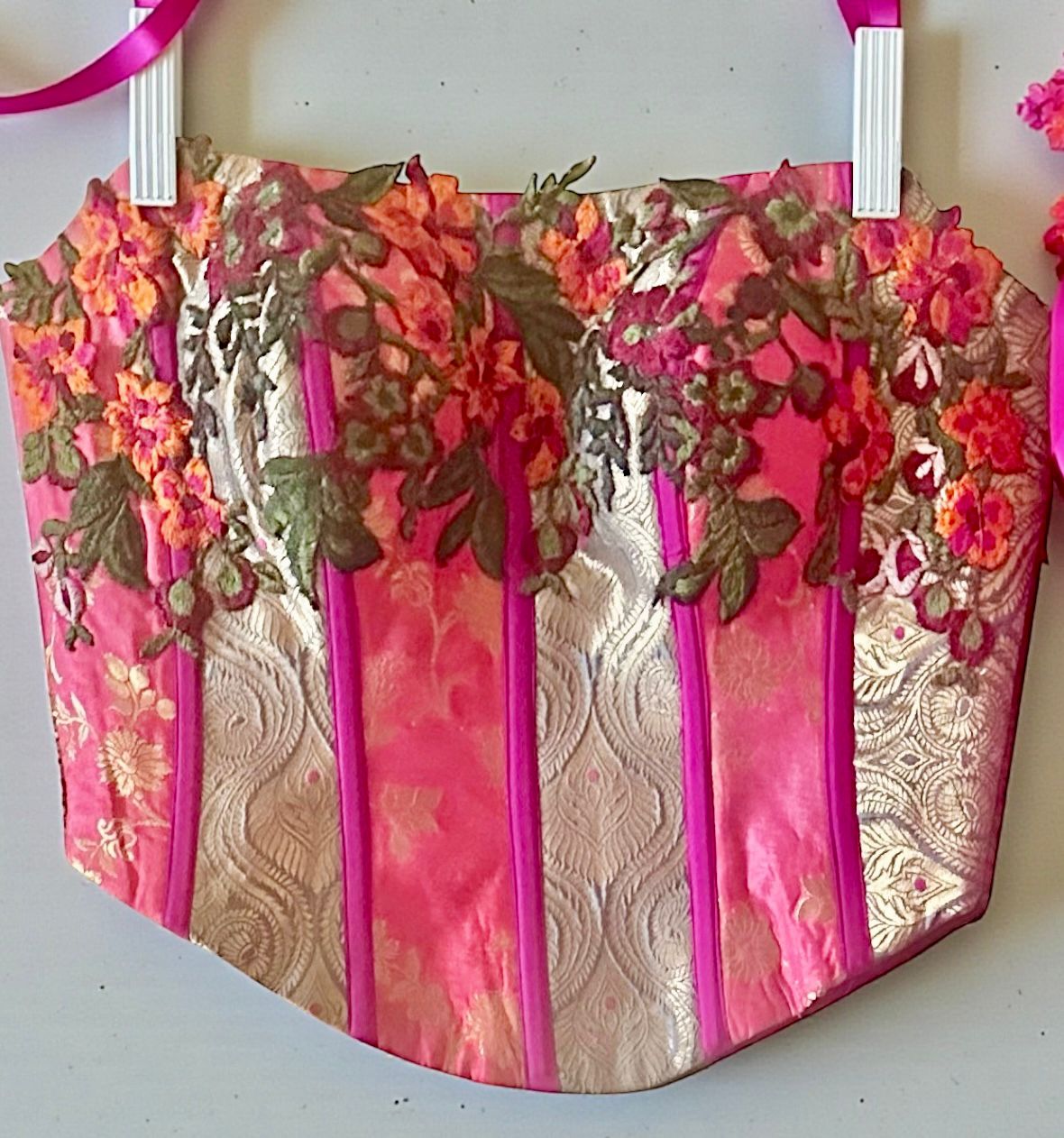 Fuchsia Lycra stitched saree