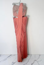Peach Lycra stitched saree