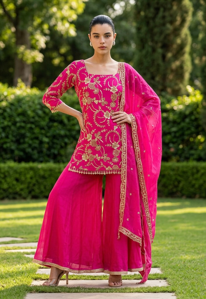 Fuchsia sharara set