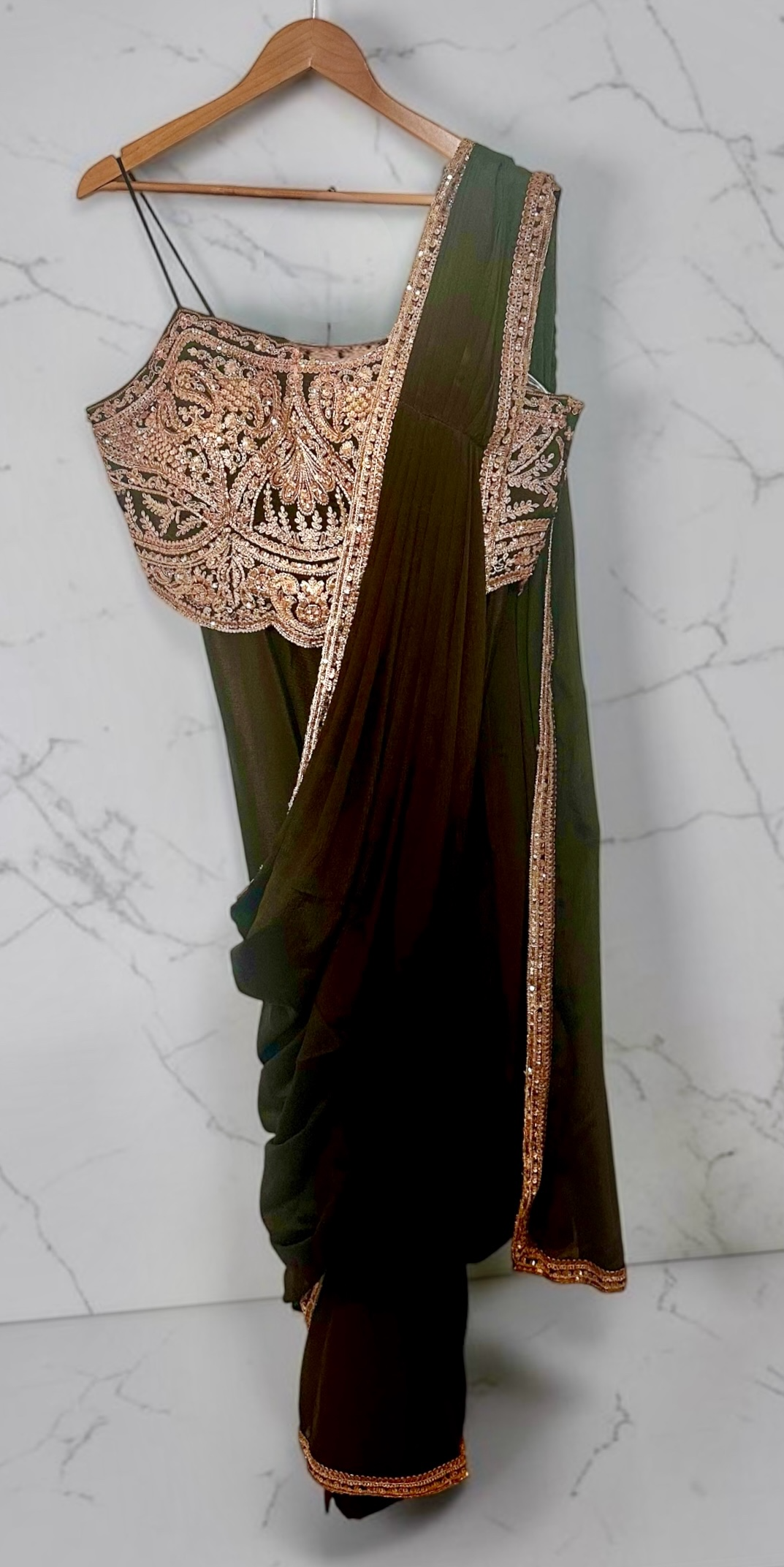 Mehndi green stitched saree