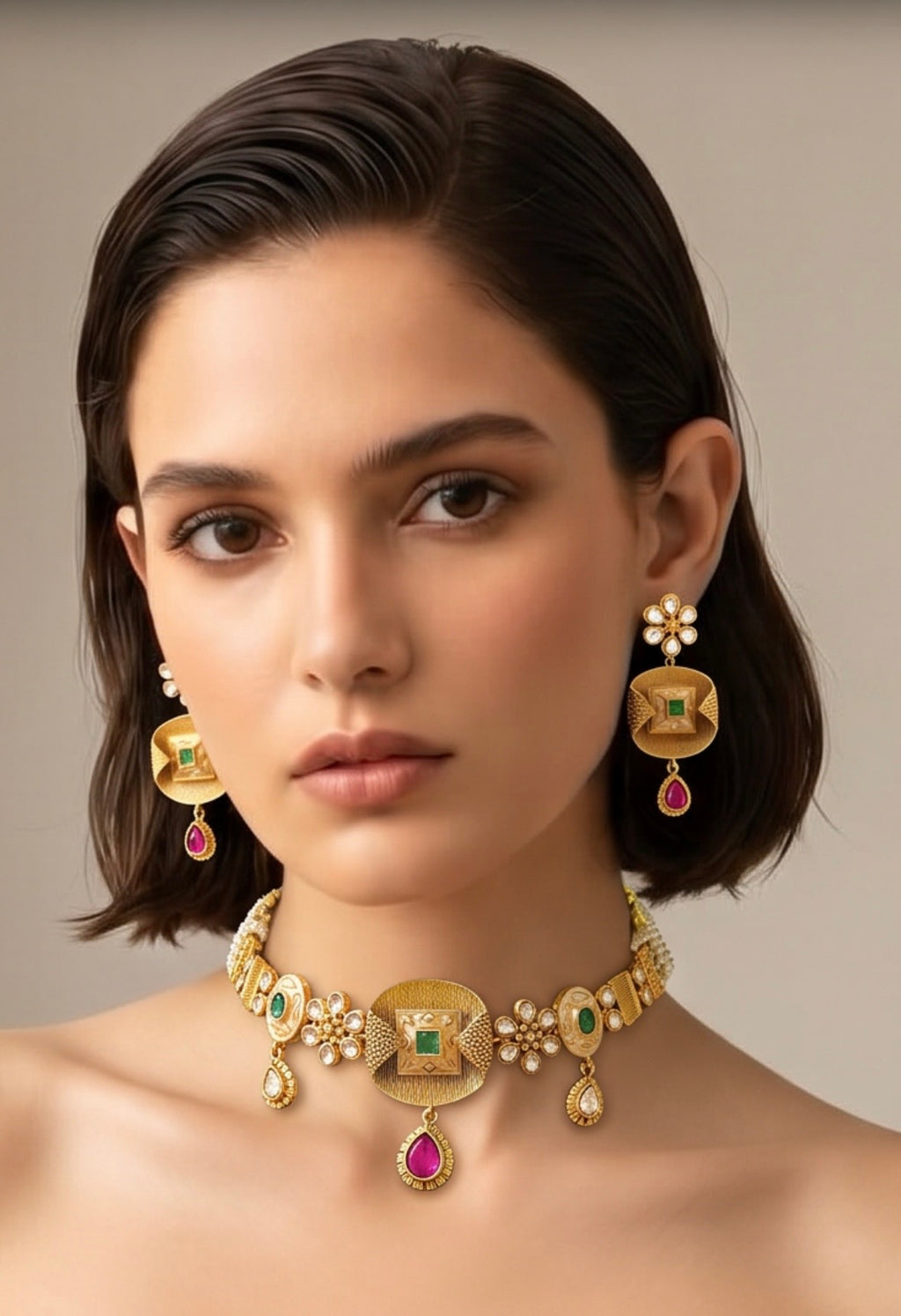 Ruby n emerald choker set