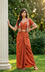 Orange dhoti skirt set