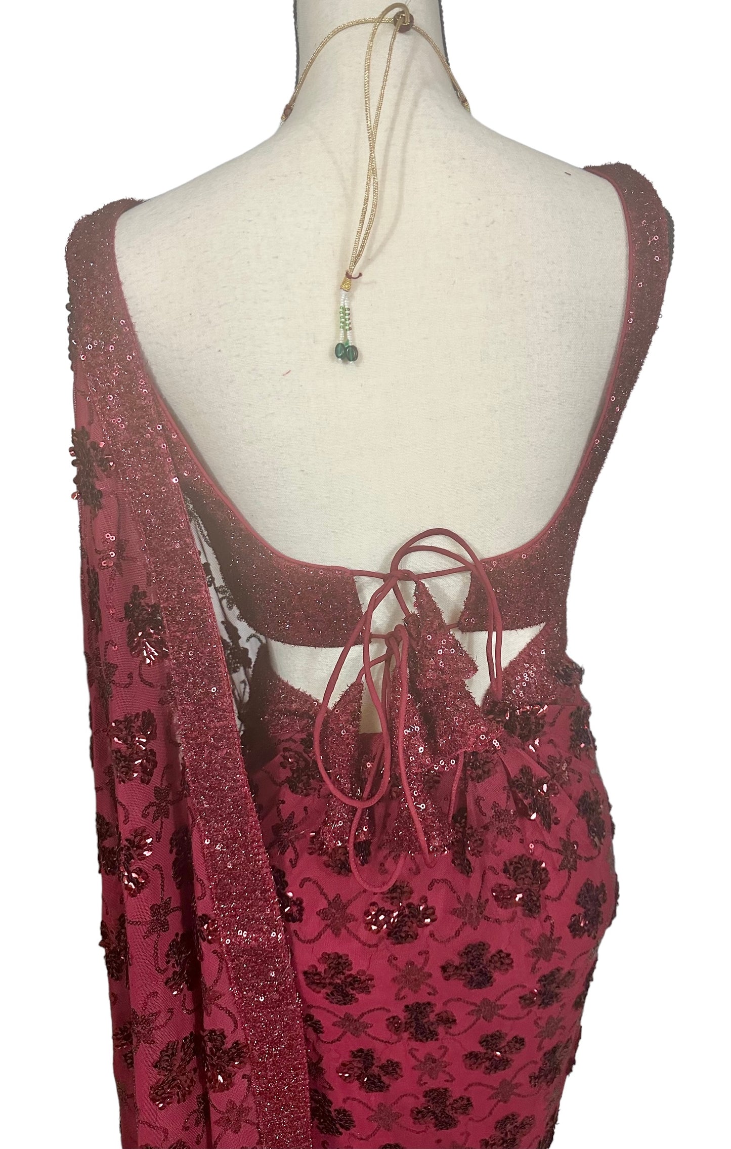 Maroon sequins saree