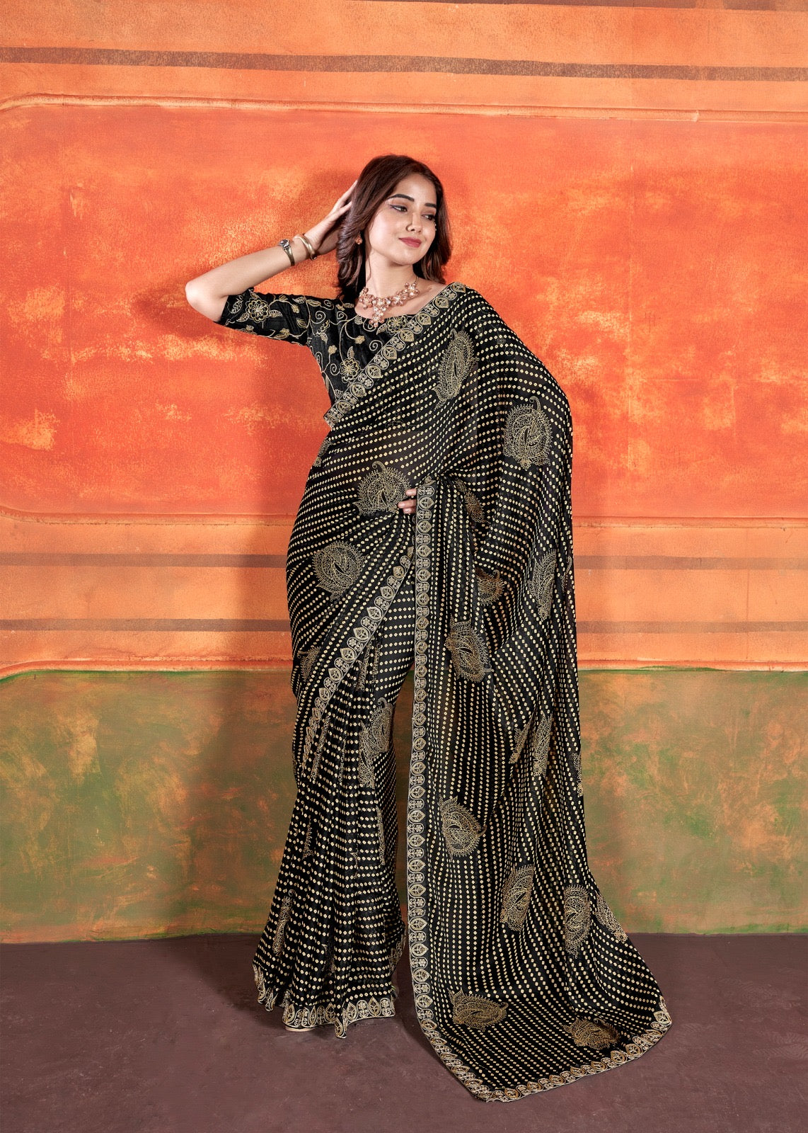 Black bandini sari