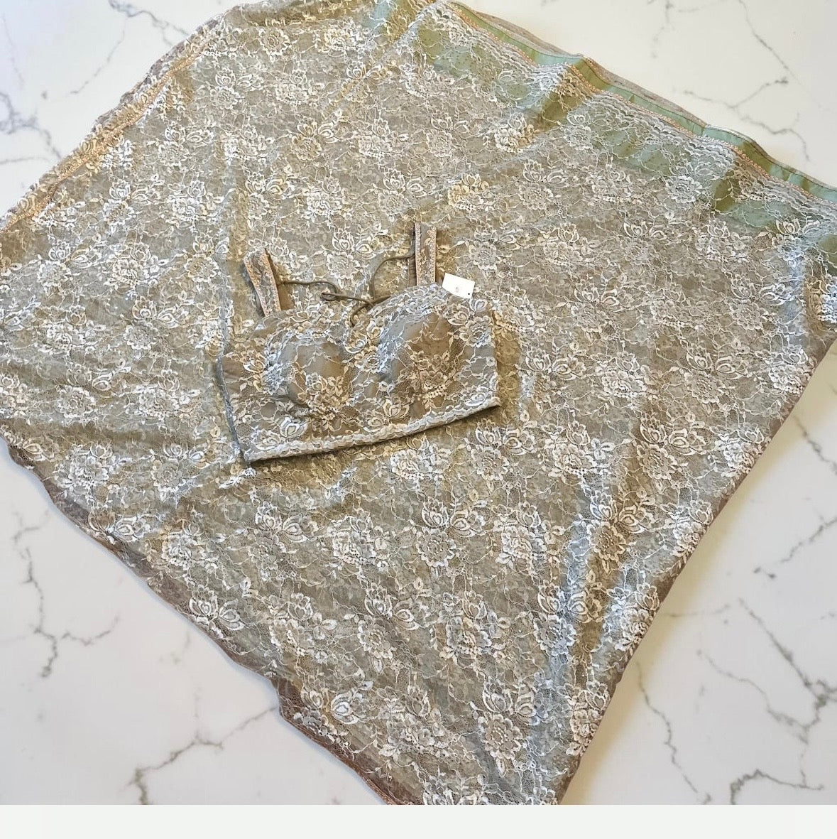 Sea-green chantley lace saree