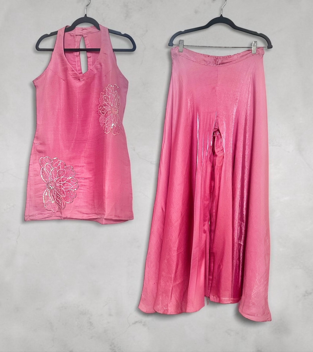 Pink satin co- ord set
