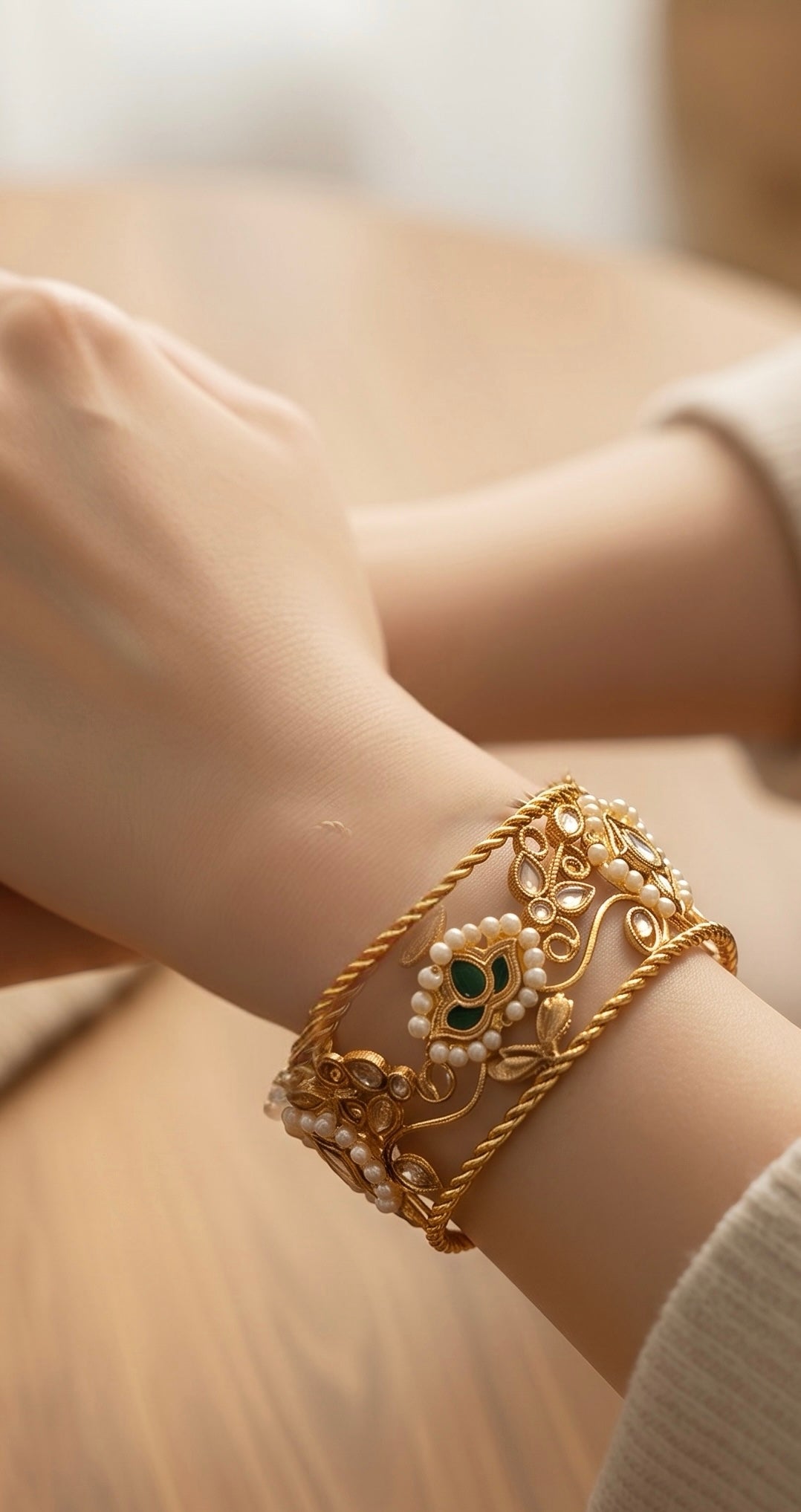 Emerald green with kundan bracelet