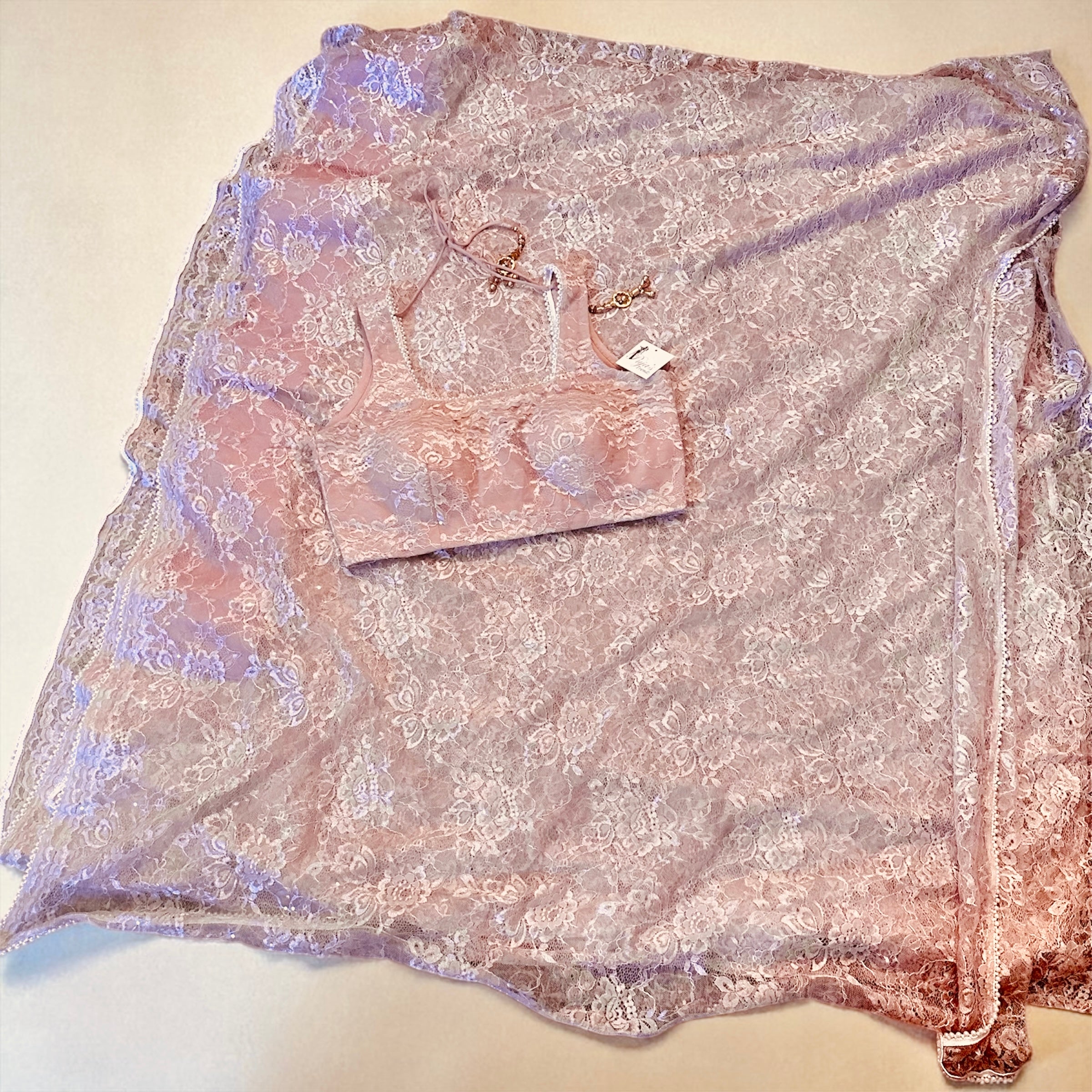 Pink chantley lace saree