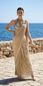 Shimmer gold lycra saree