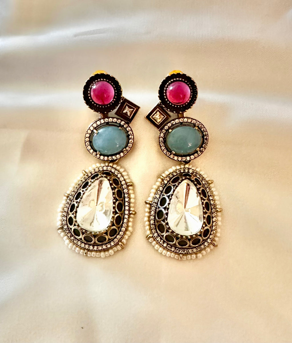 Pink green Polki earrings
