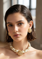 White kundan hasli set