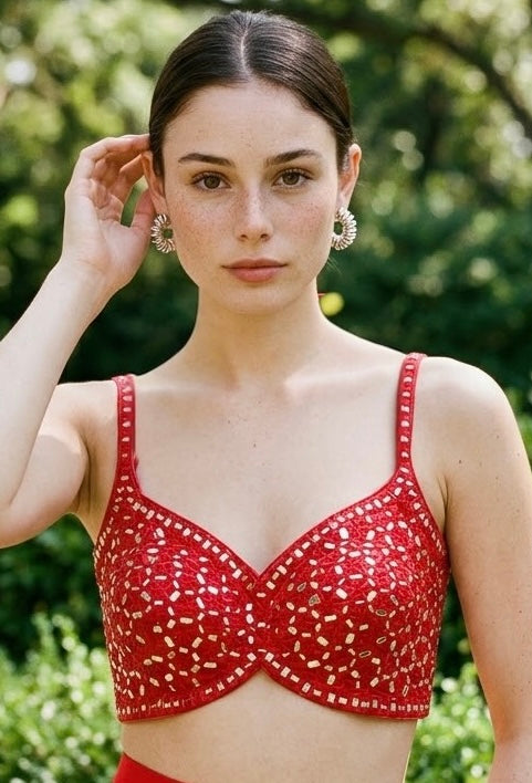 Red mirror work blouse