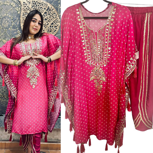 Pink/maroon bandini kaftaan set