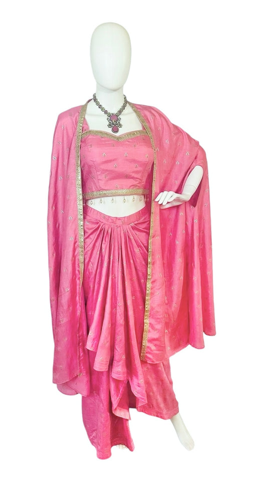 Pink dhoti skirt set