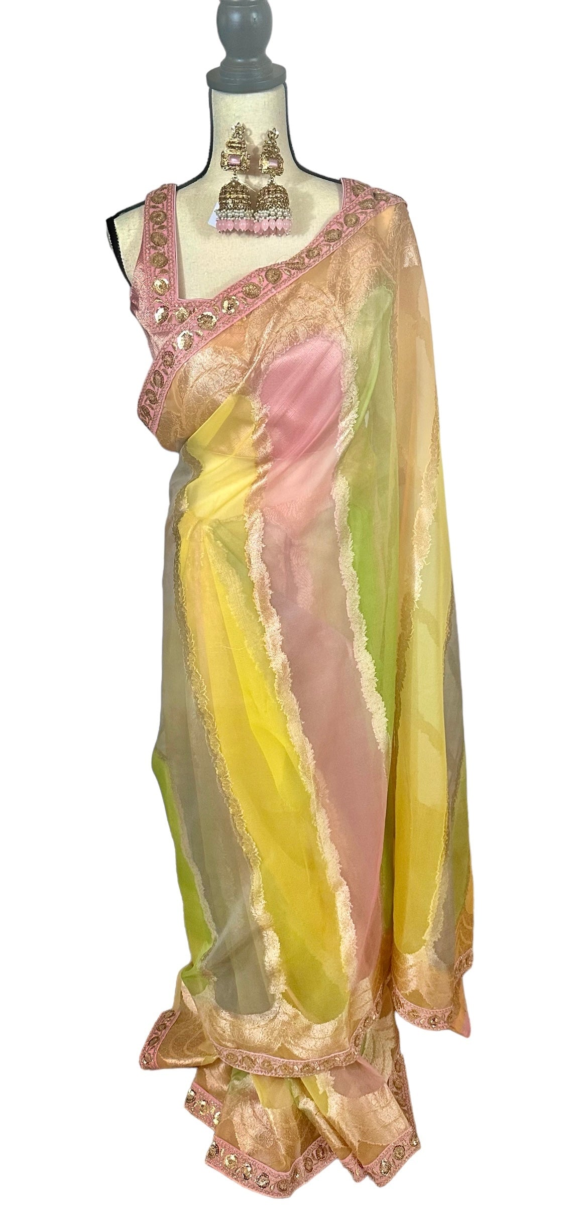 Multi-colored organza saree