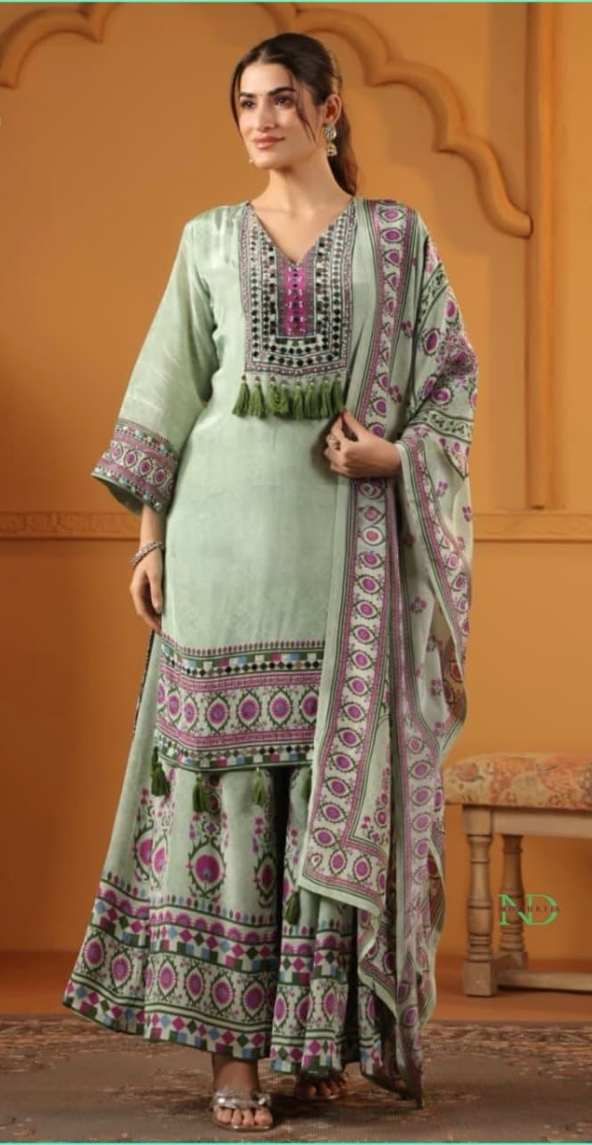Green printed sharara suit