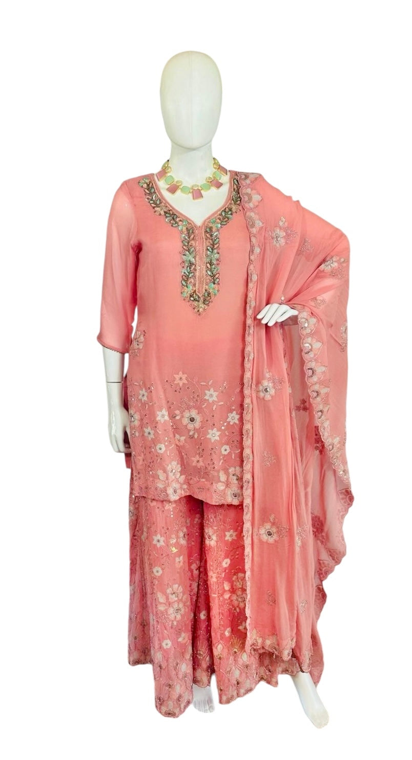 Peach georgette Sharara suit