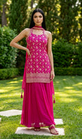 Pinkish red benarasi Sharara suit