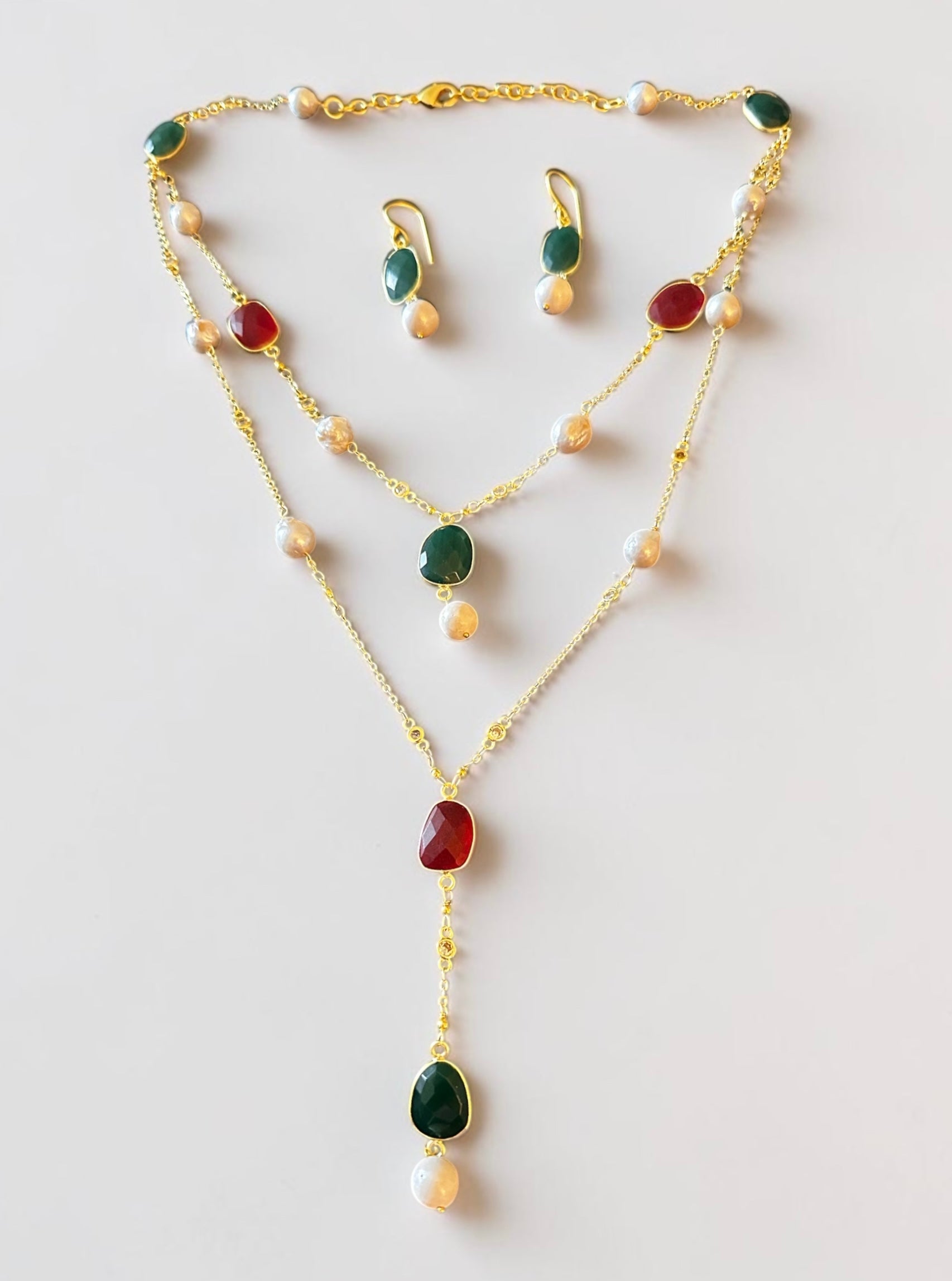 Emerald n Ruby 2-layered chain set