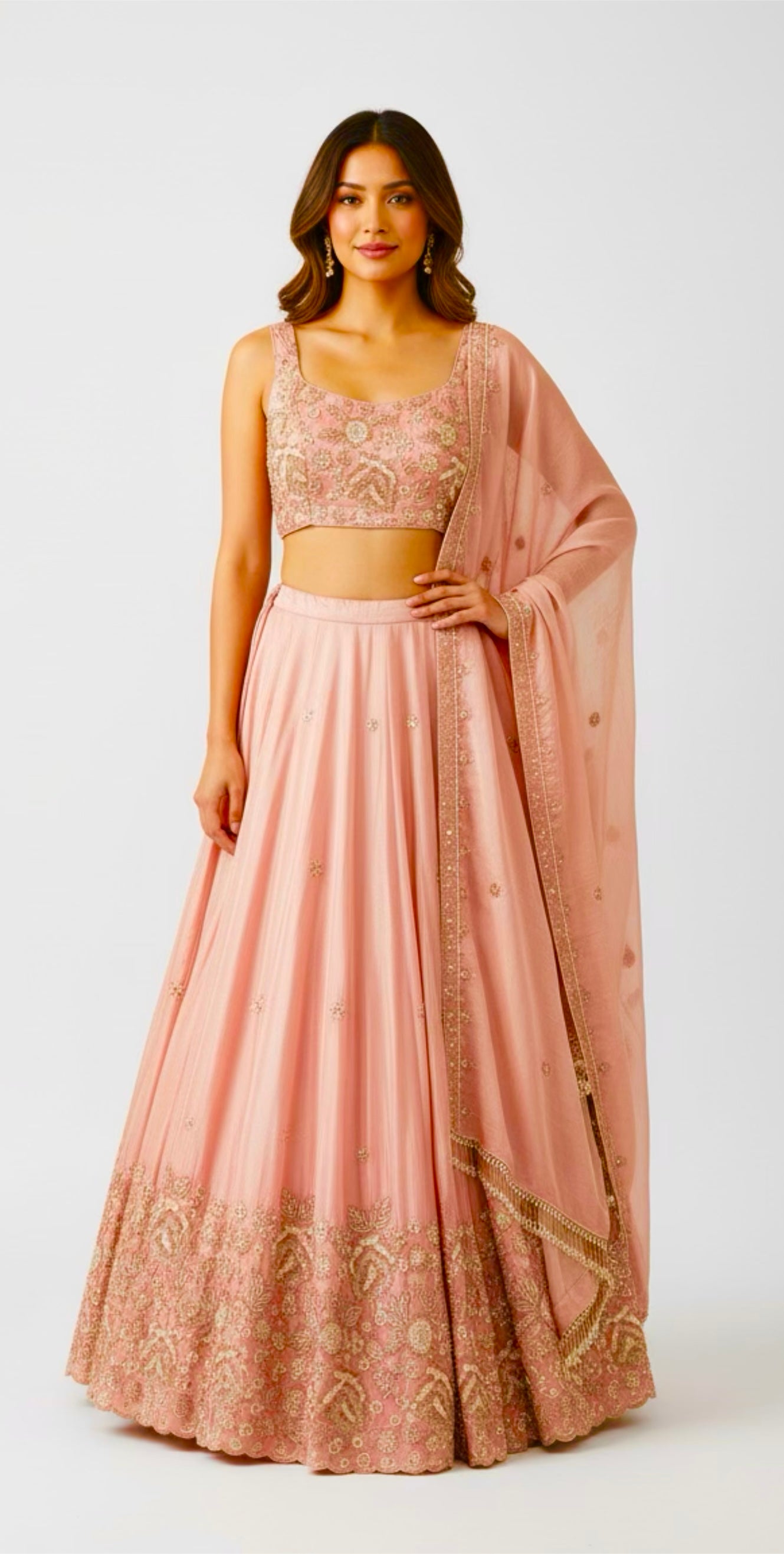 Peach embroidered lehenga set