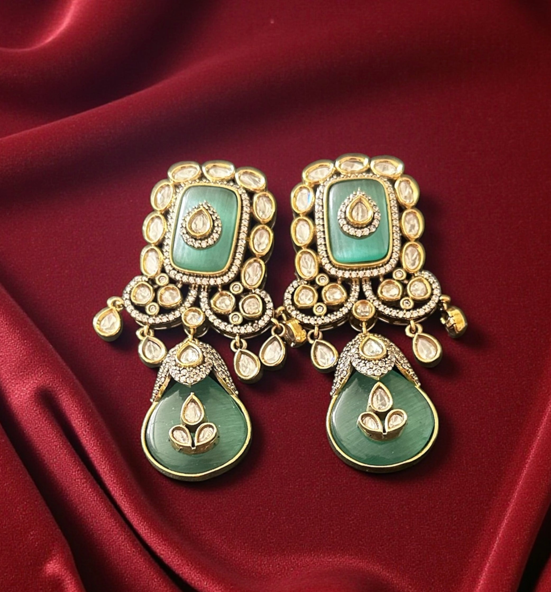Mint green kundan earrings