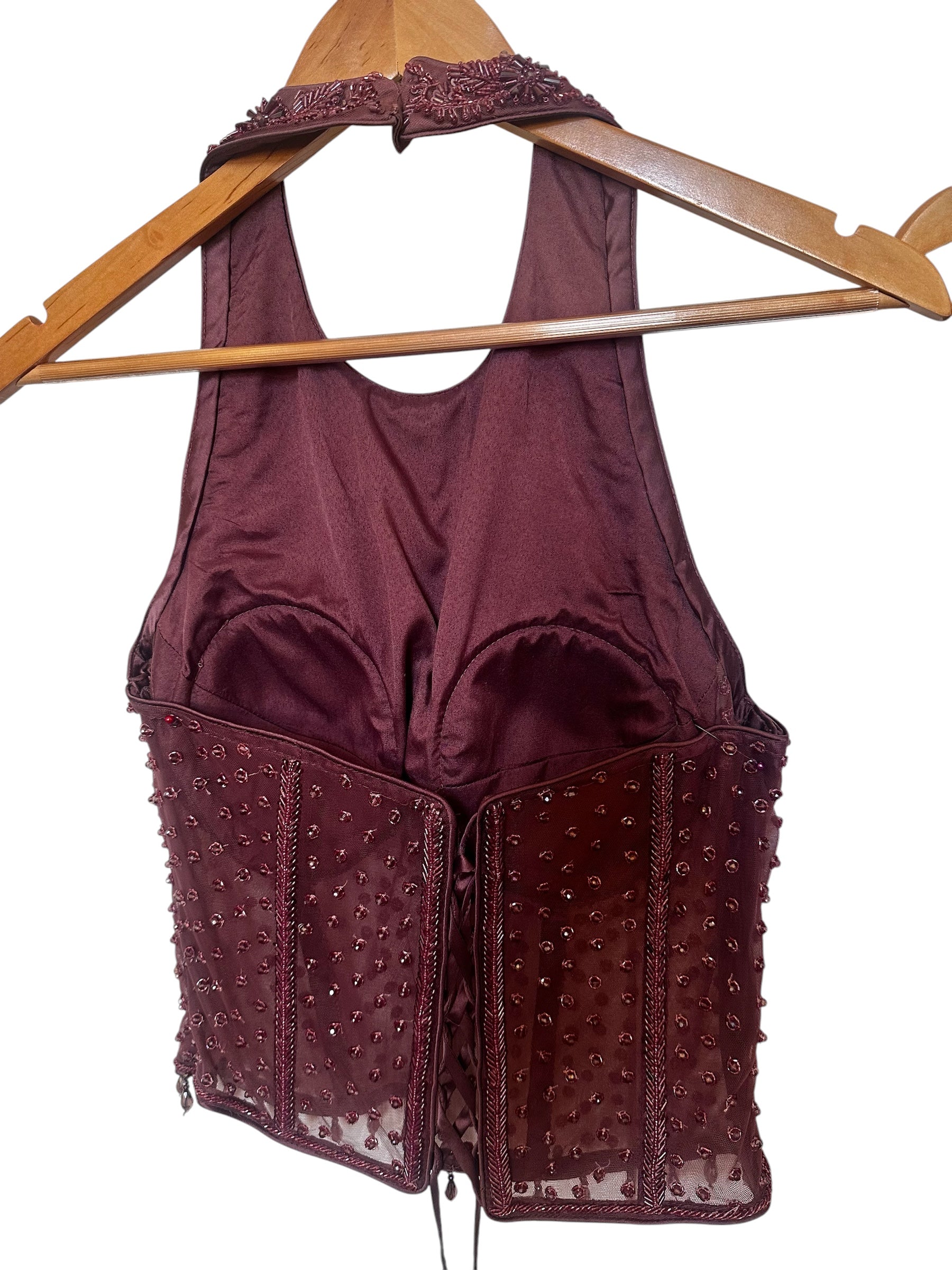 Plum color drape fusion saree