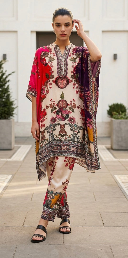 Ivory printed co-ord kaftaan set