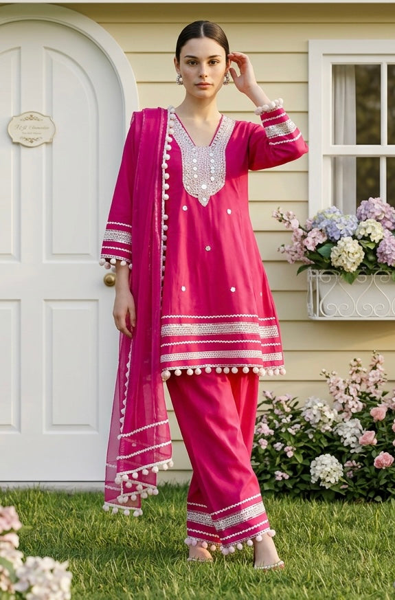 Hot pink cotton suit