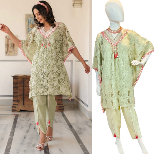 Sea-green lace kaftaan set