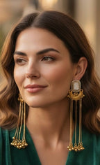 White stone long earrings