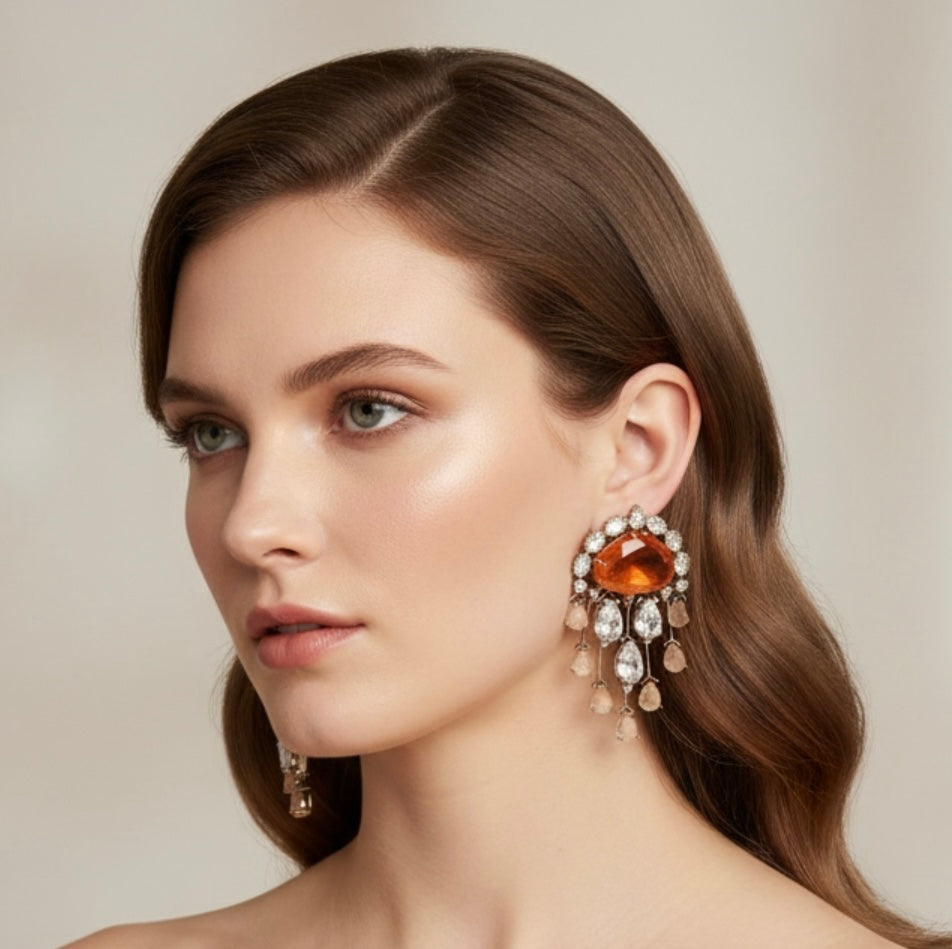 Orange stone Polki earrings