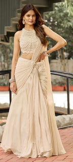 Ivory lehenga drape