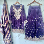 Purple embroidered sharara set