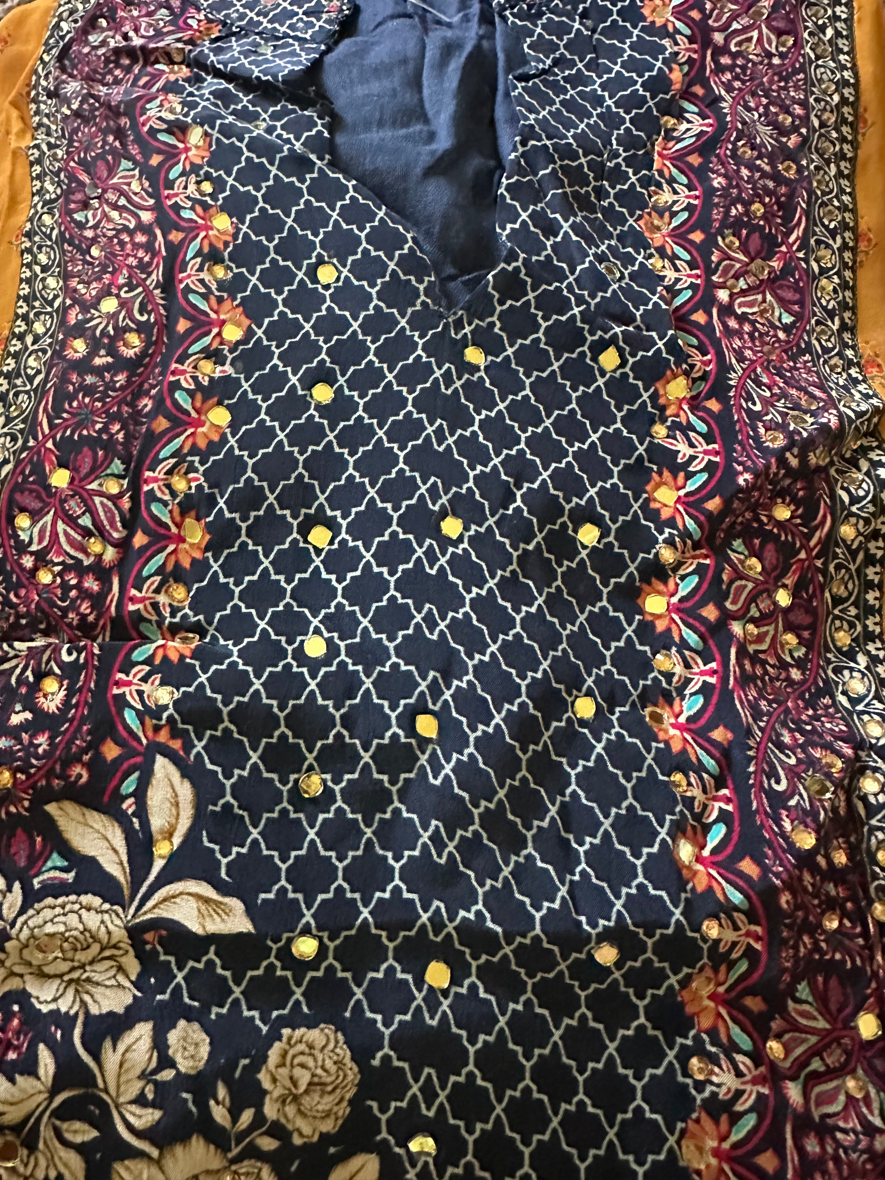 Yellow n blue kaftaan set