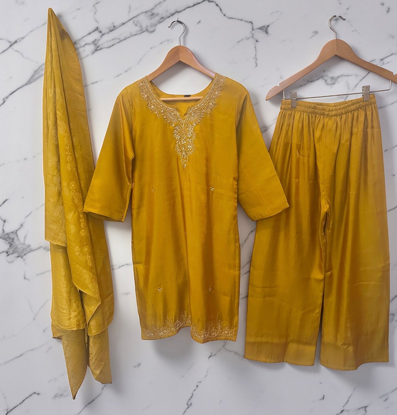 Mustard yellow palazzo suit