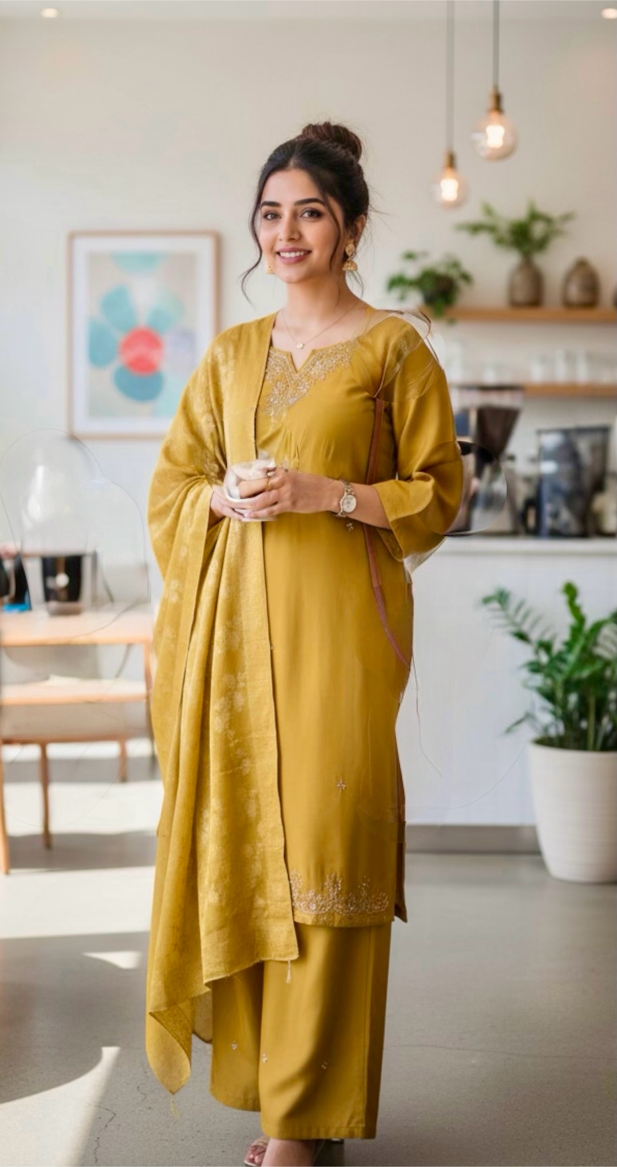 Mustard yellow palazzo suit