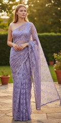 Lavender chantley lace saree