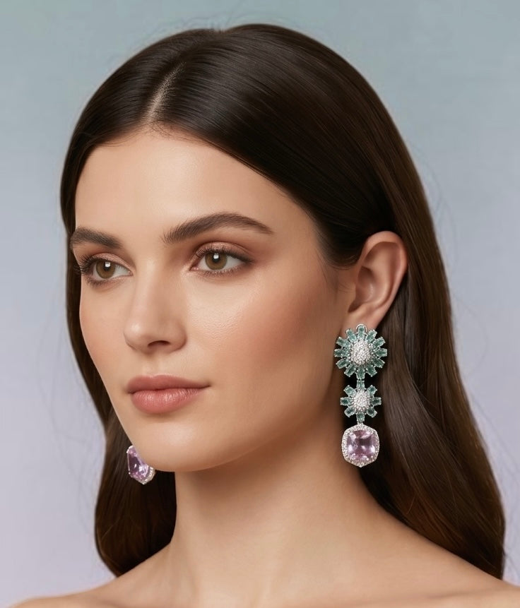 Green n pink ad earrings