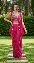 Red fusion dhoti set